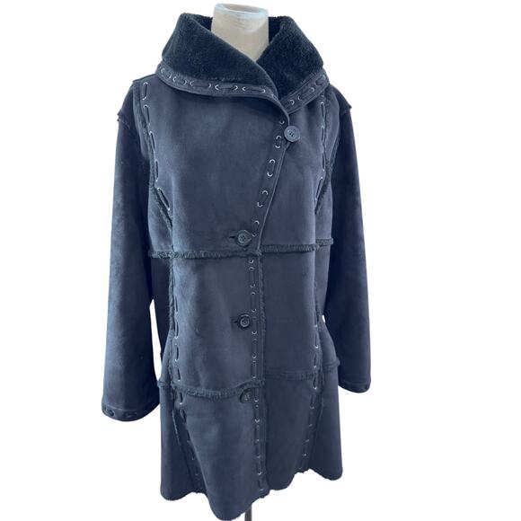 "DENNIS BY DENNIS BASSO" Suede Coat, Faux Fur, Y2K, Goth, Vampire, SZ L,Grundge - Picture 2 of 13